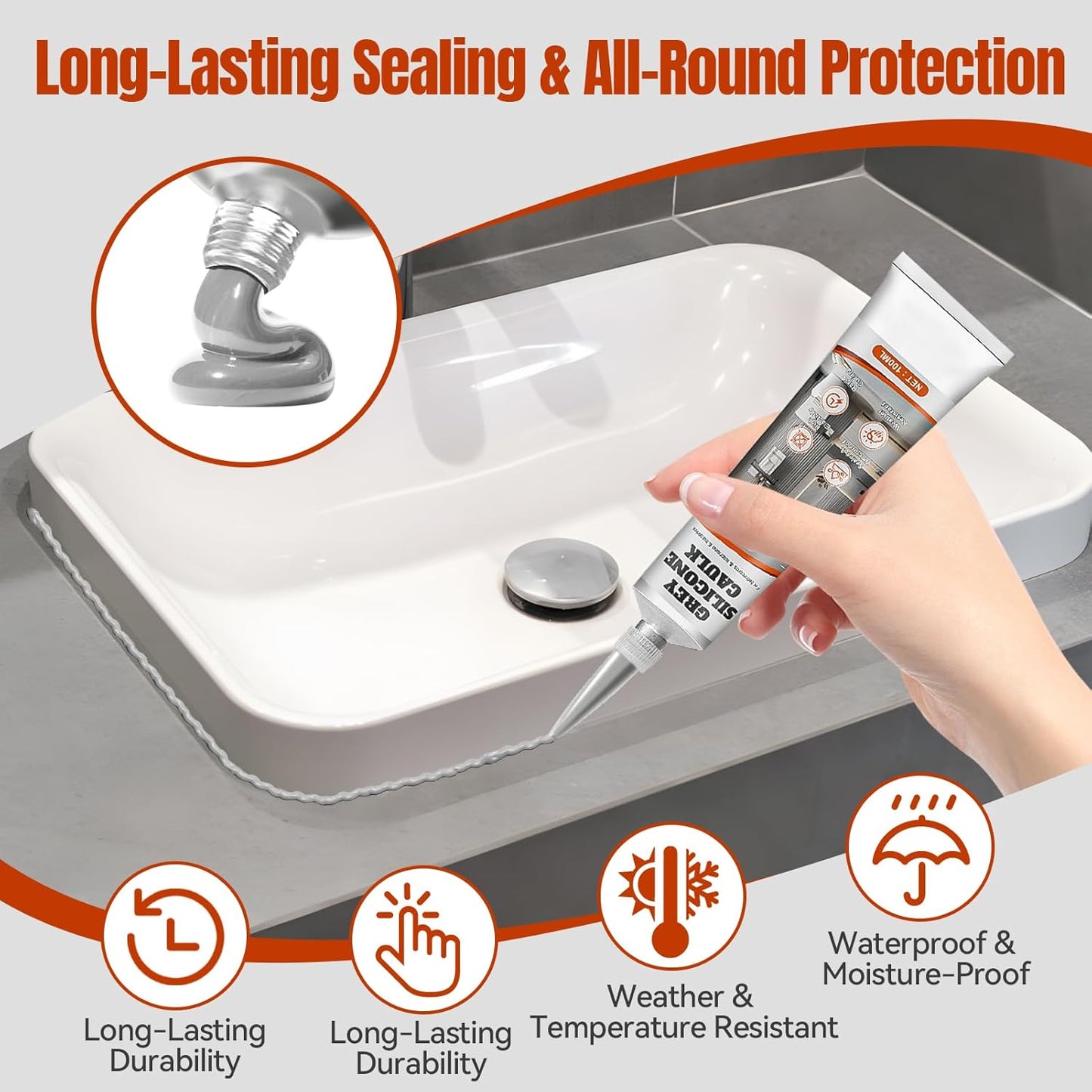 Sellador silicona gris impermeable para baño cocina ducha