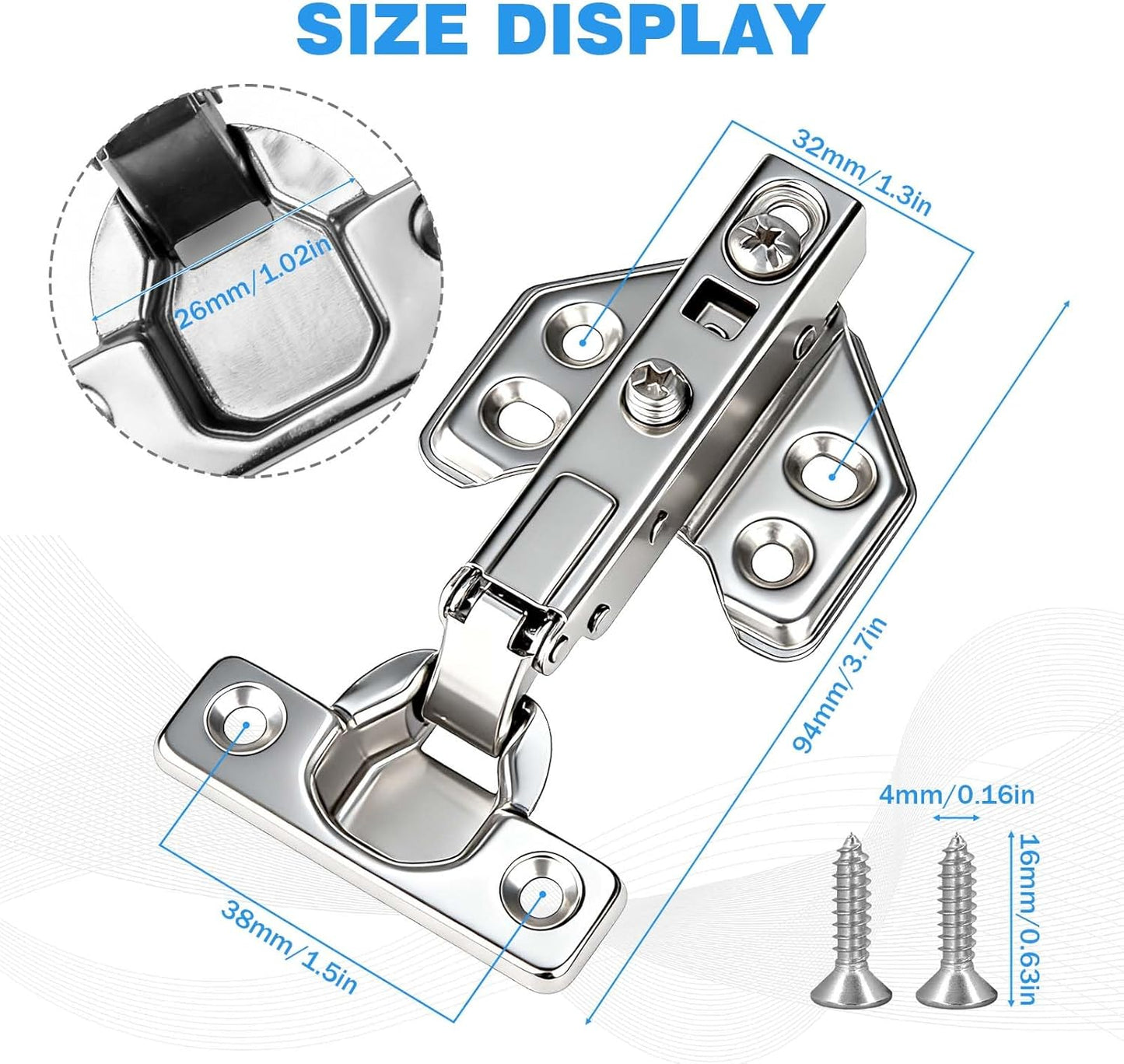 Pack 2 Bisagra cocina 26mm cierre suave 90-110 grados con tornillos