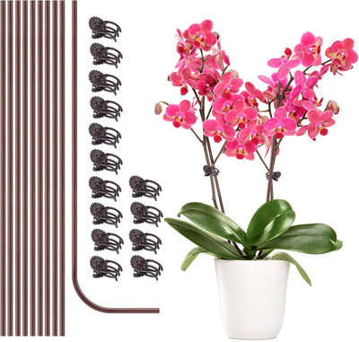 10 Estacas Soporte Plantas 15.7pulg con 15 Clips Marrón