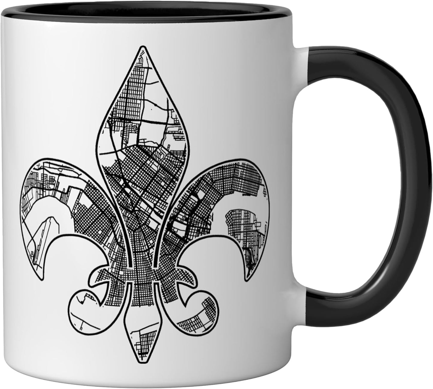 Taza cerámica mapa New Orleans en gris y negro
