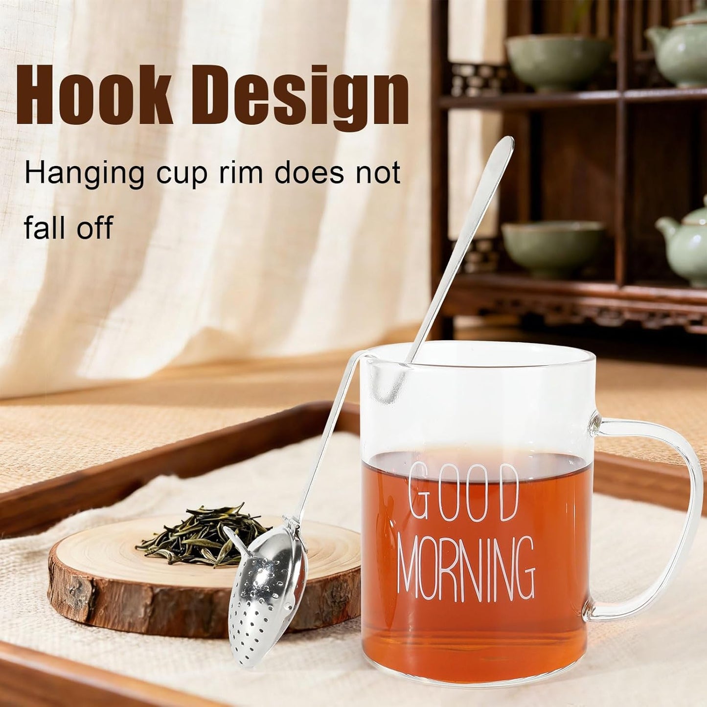 Cuchara infusora de té acero inoxidable con filtro malla fina mango largo