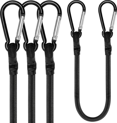 Cuerdas elásticas con mosquetón 12pulg set 4 negras para camping
