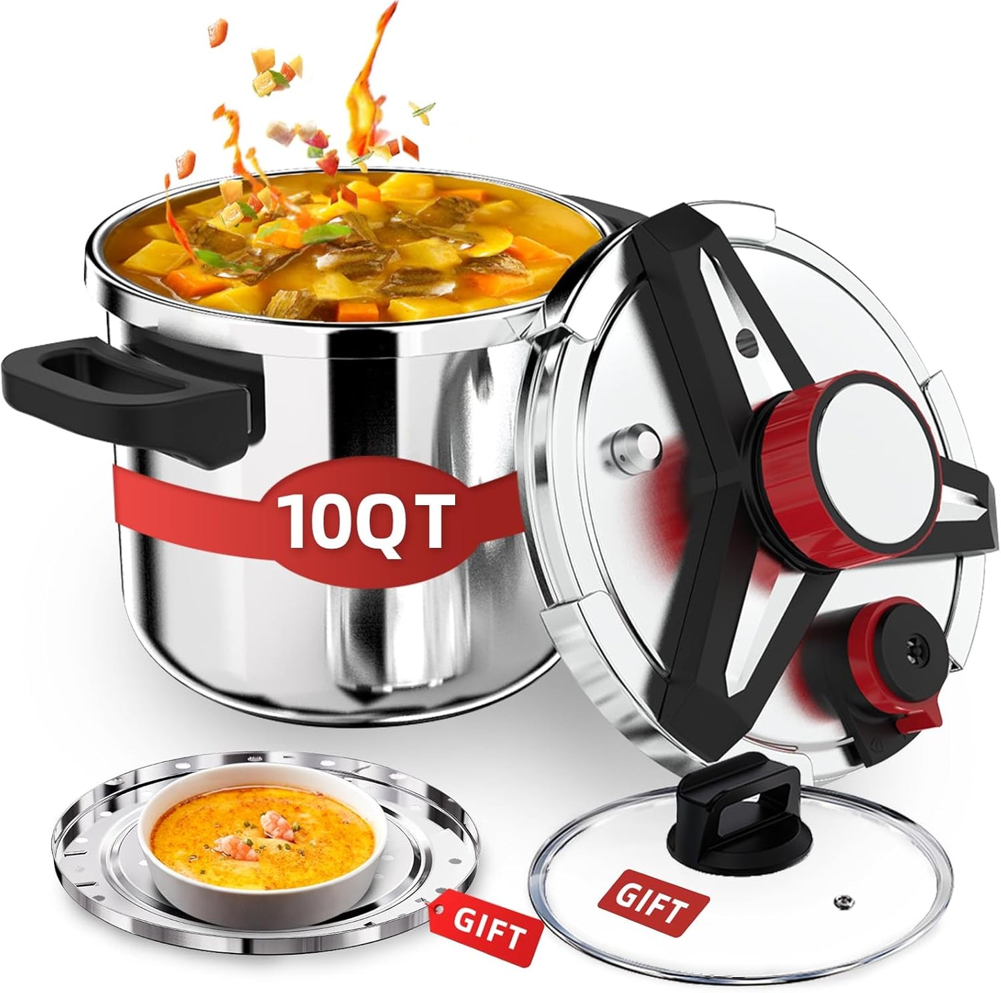 Olla presión acero inox 3en1 10qt 3 ajustes comp induccion