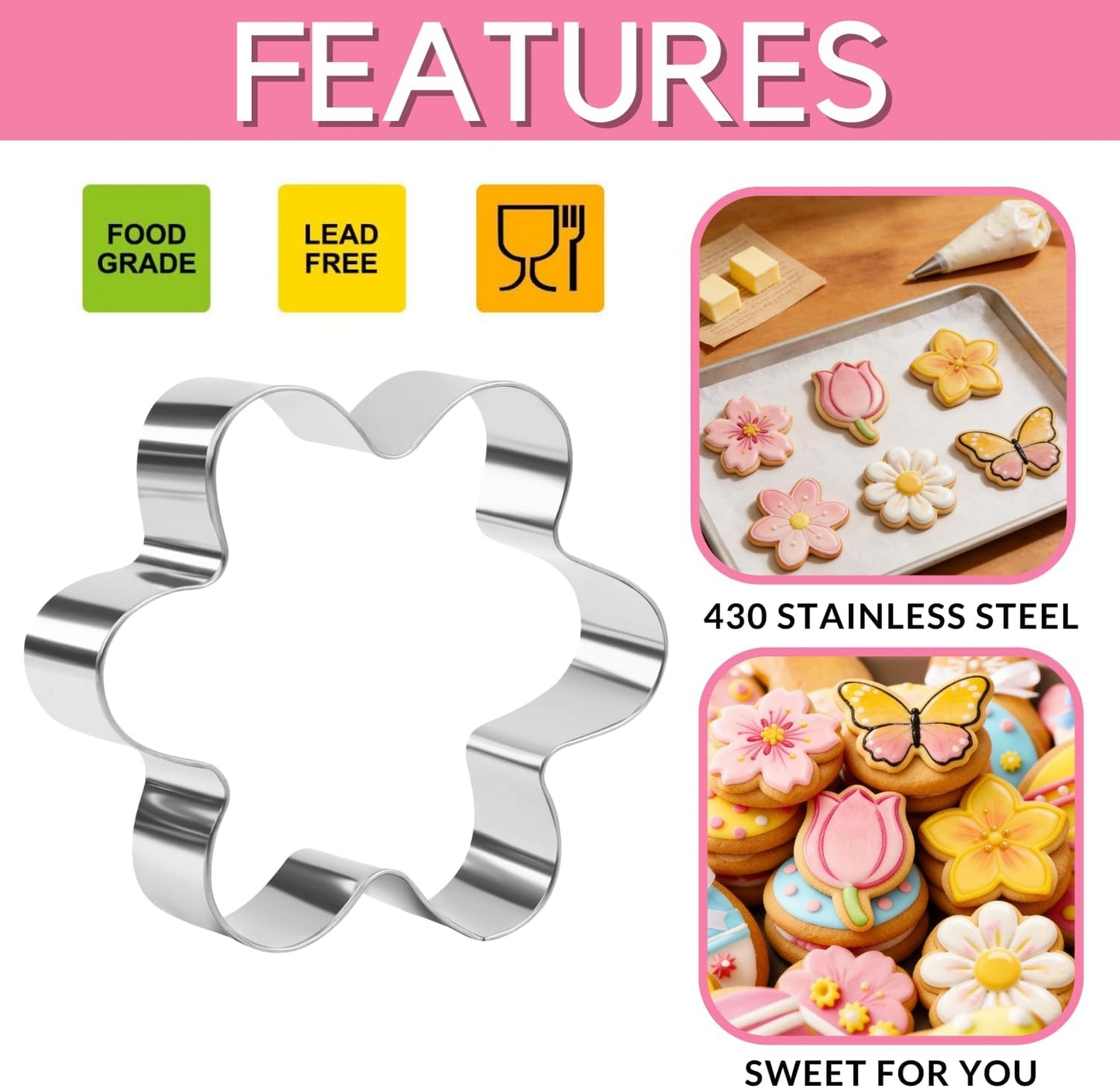 Set 6 cortadores galletas flores acero inox