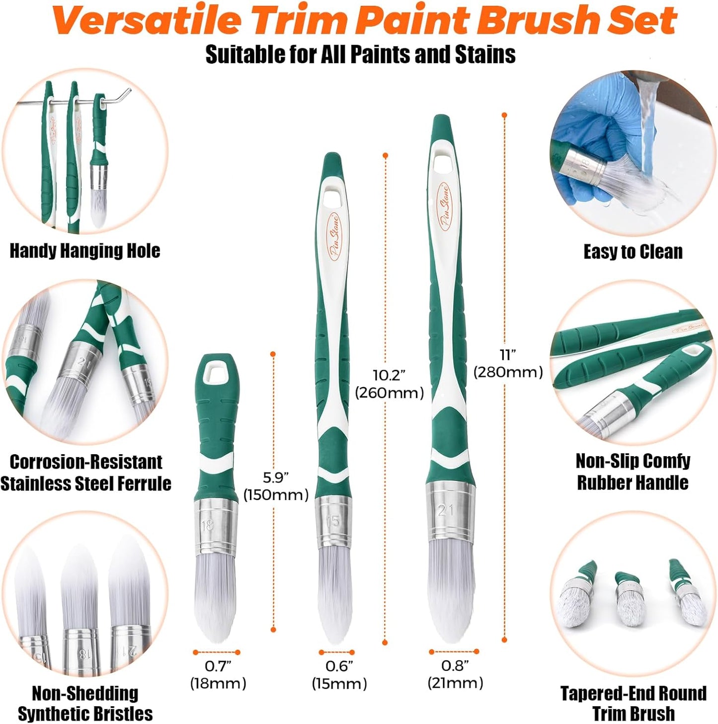 Set 3 Pzas Brochas Pintura Bristles Sintéticos