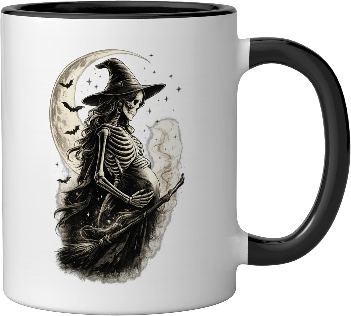 Taza Cerámica Embarazo Bruja Halloween Negro/Blanco