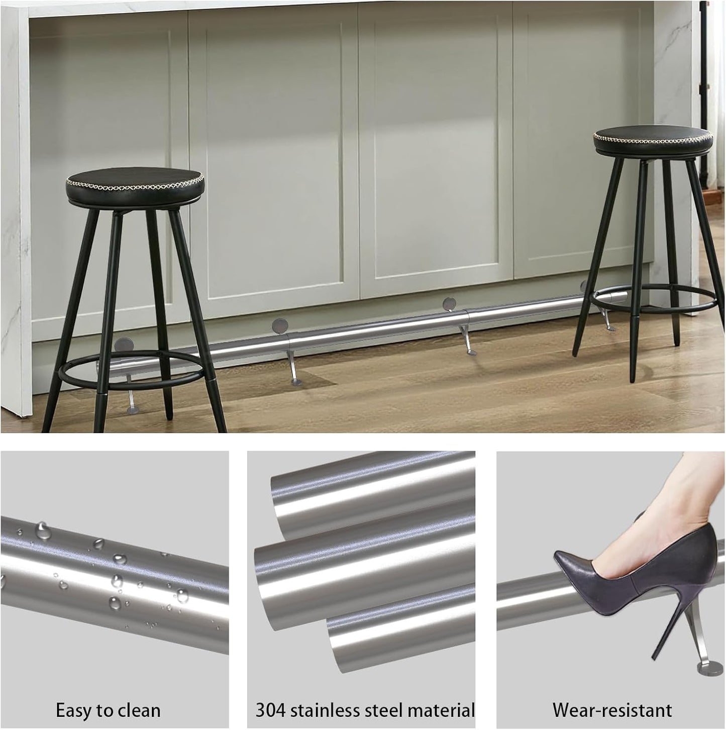 Kit riel pie barra 4-8ft acero inox completo
