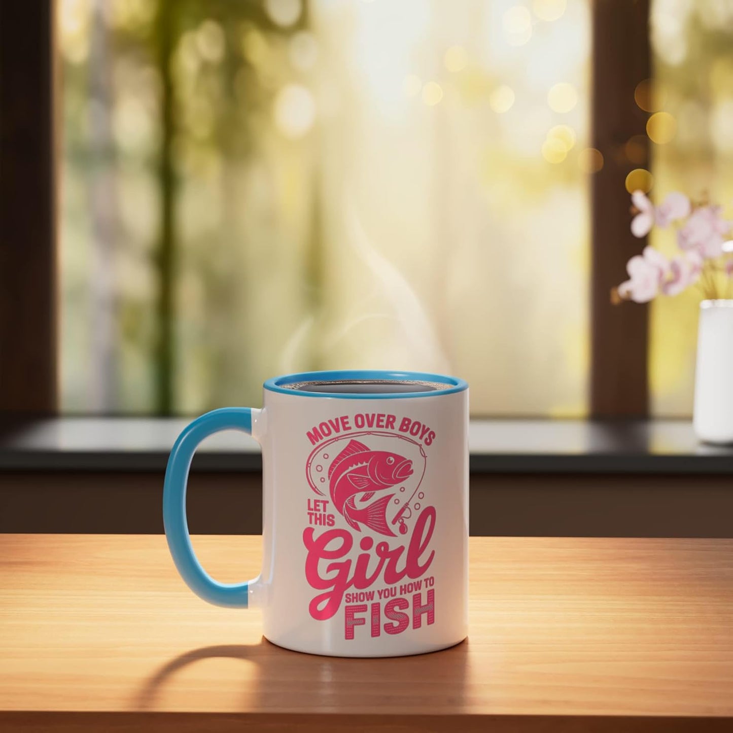 Taza Cerámica para Pescar Azul/Blanco