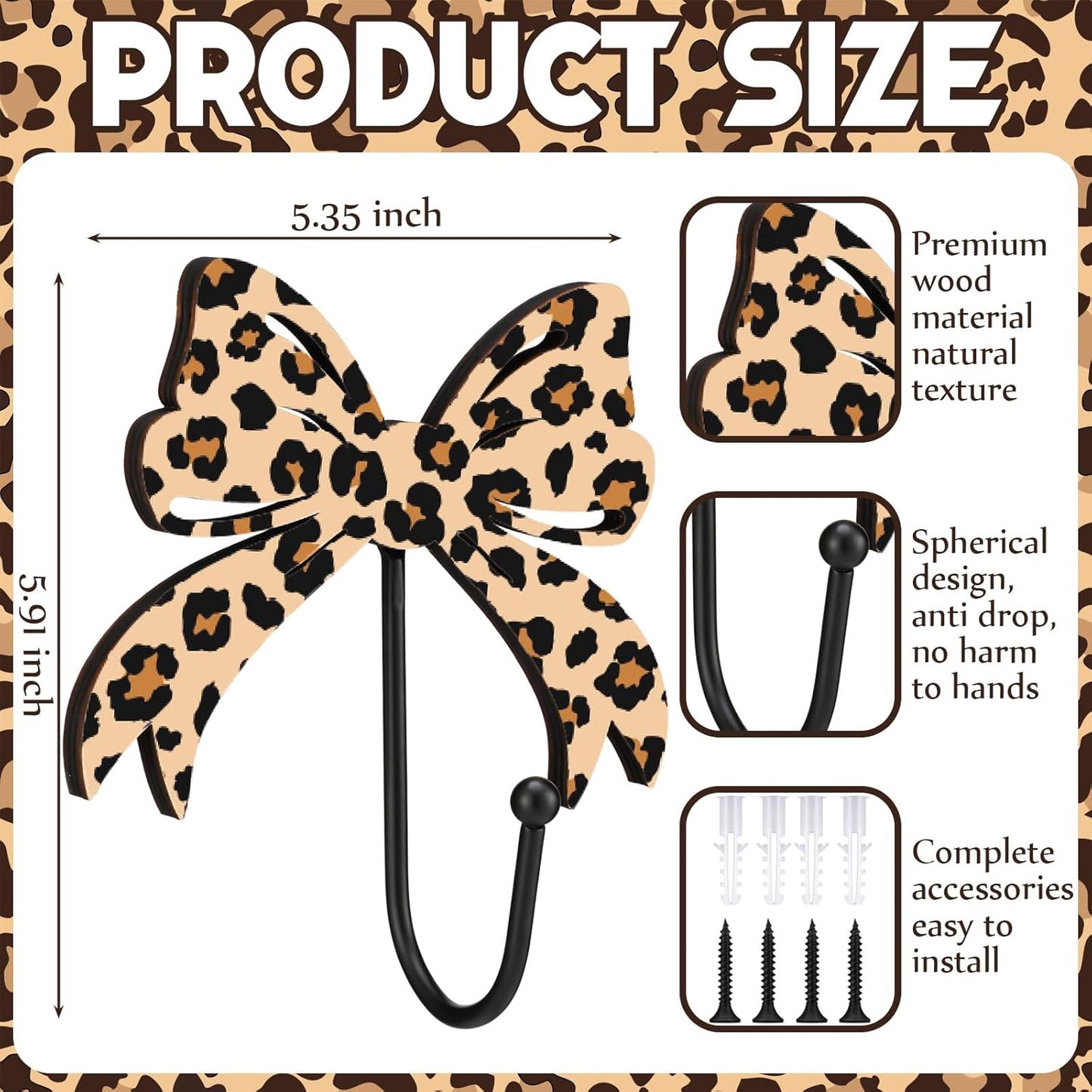 4 Ganchos Pared Lazo Leopardo Metal Decor Dormitorio