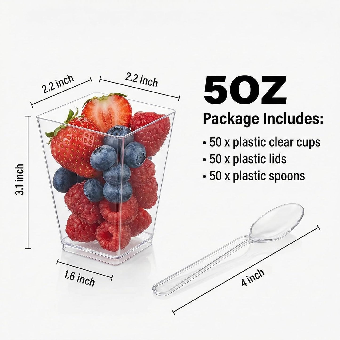 Vasos de postre de plástico 5 oz con tapas y cucharas paquete de 50