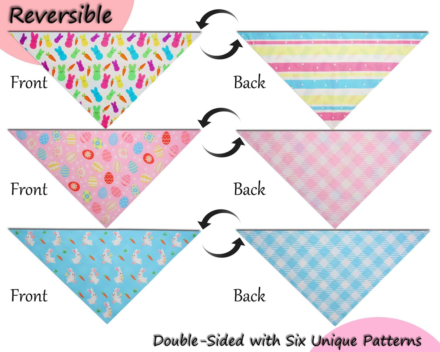 Bandanas Pascua perros 3uds reversibles 6 patrones