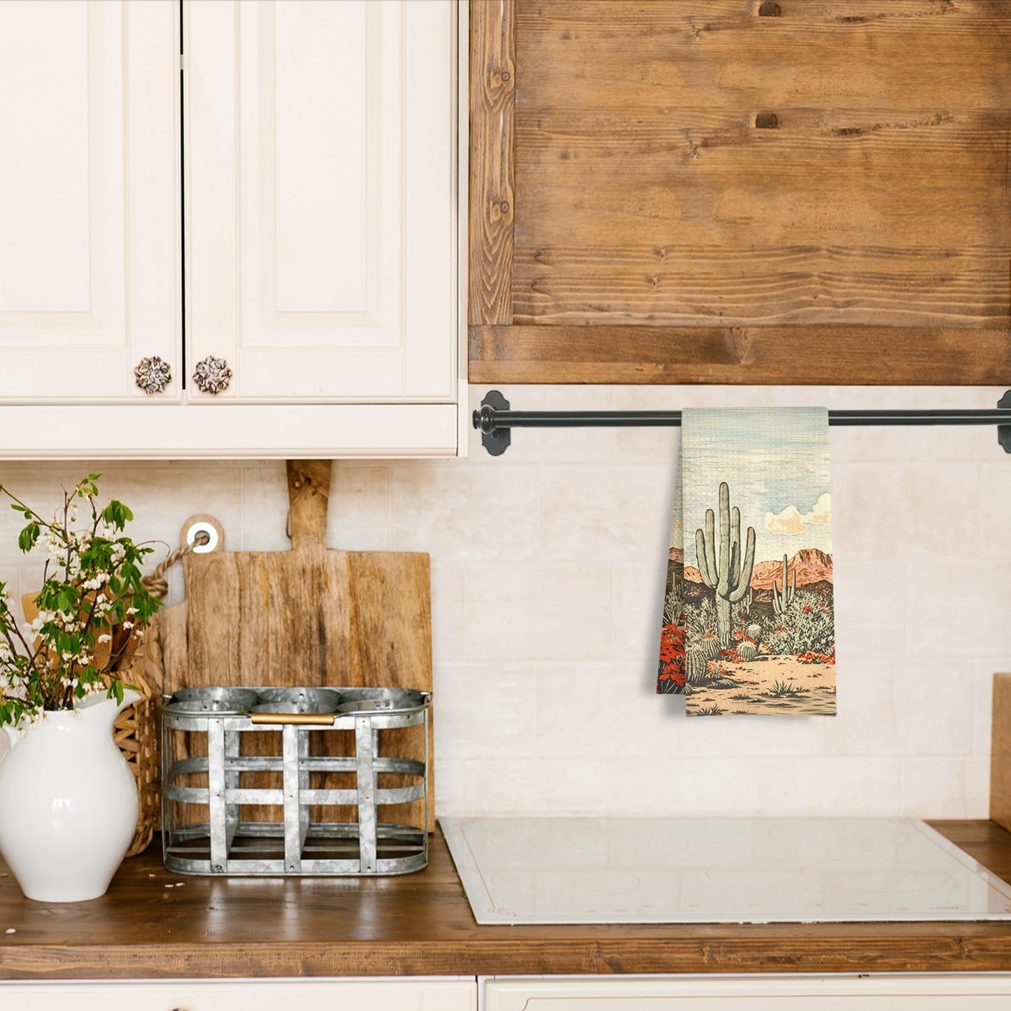 Toallas de cocina boho con diseño de paisaje del desierto estilo rústico