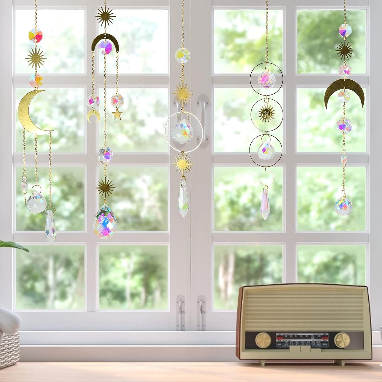 6 Pzas Atrapasueños Cristales Colgante Cadena Decoración Hogar