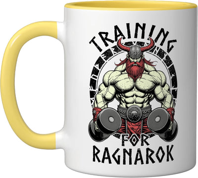 Taza Cerámica Entrenamiento Vikingo Ragnarok Amarillo Blanco