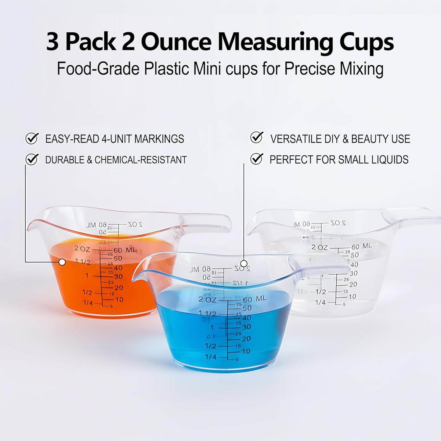3 Tazas Medidoras Plástico 2oz para Hidromasaje y Bricolaje