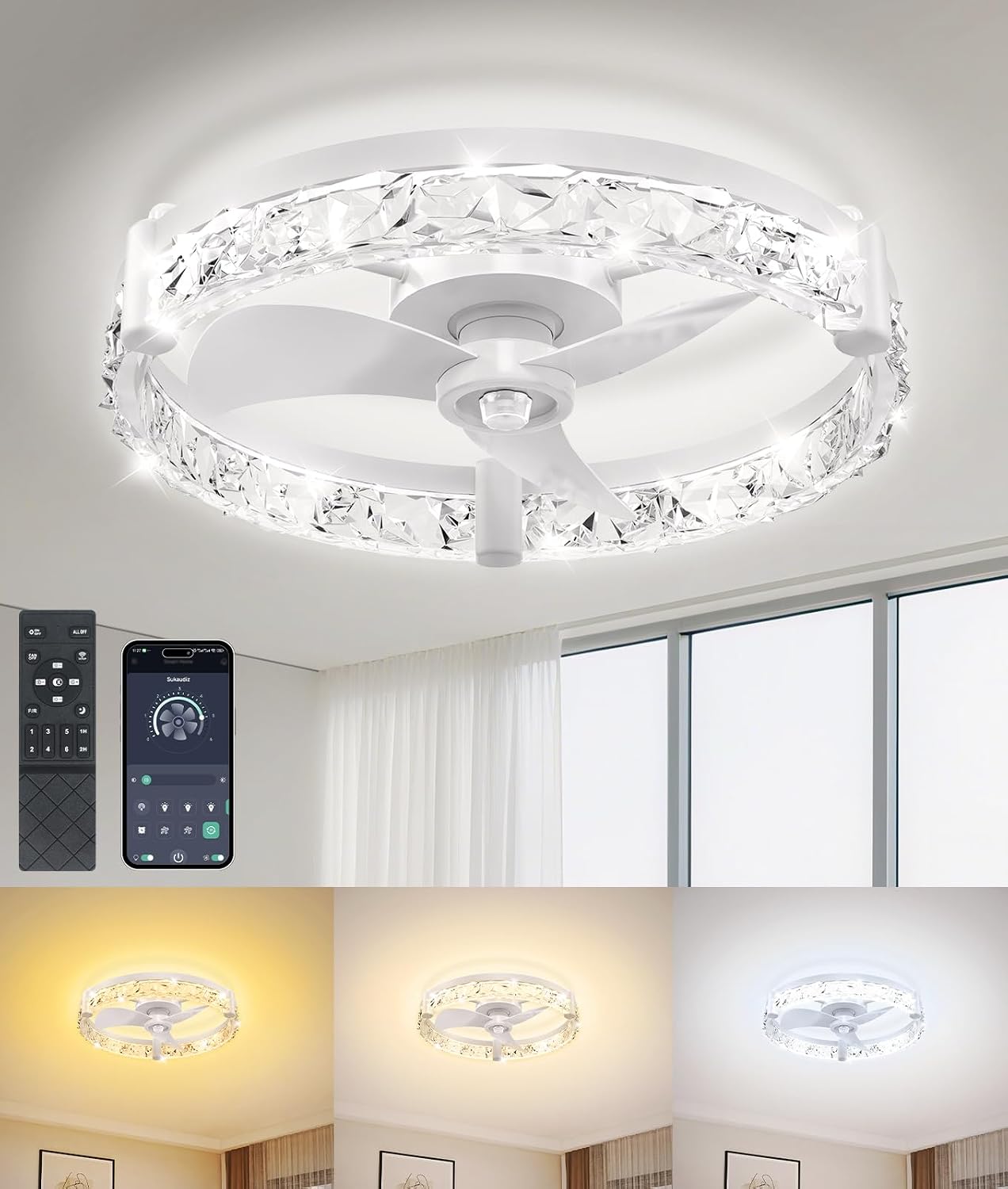 Ventilador techo LED 20pulg control remoto 6 velocidades
