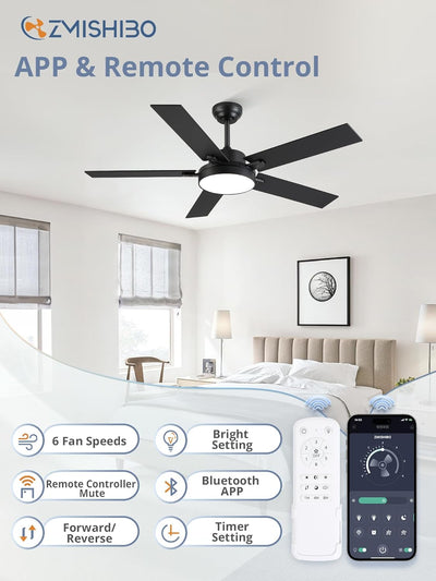 Ventilador techo 52pulg LED 30W 6 velocidades control remoto