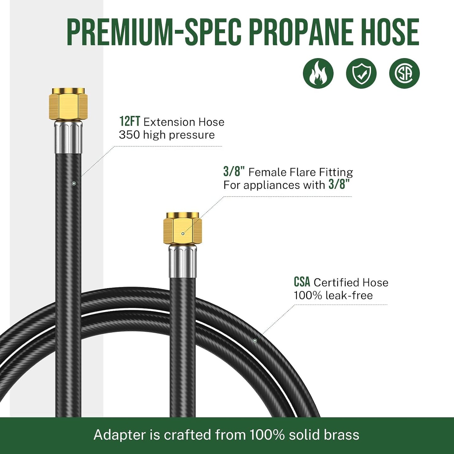 Extensión manguera propano 12ft 3/8pulg acampanado mujer a hembra