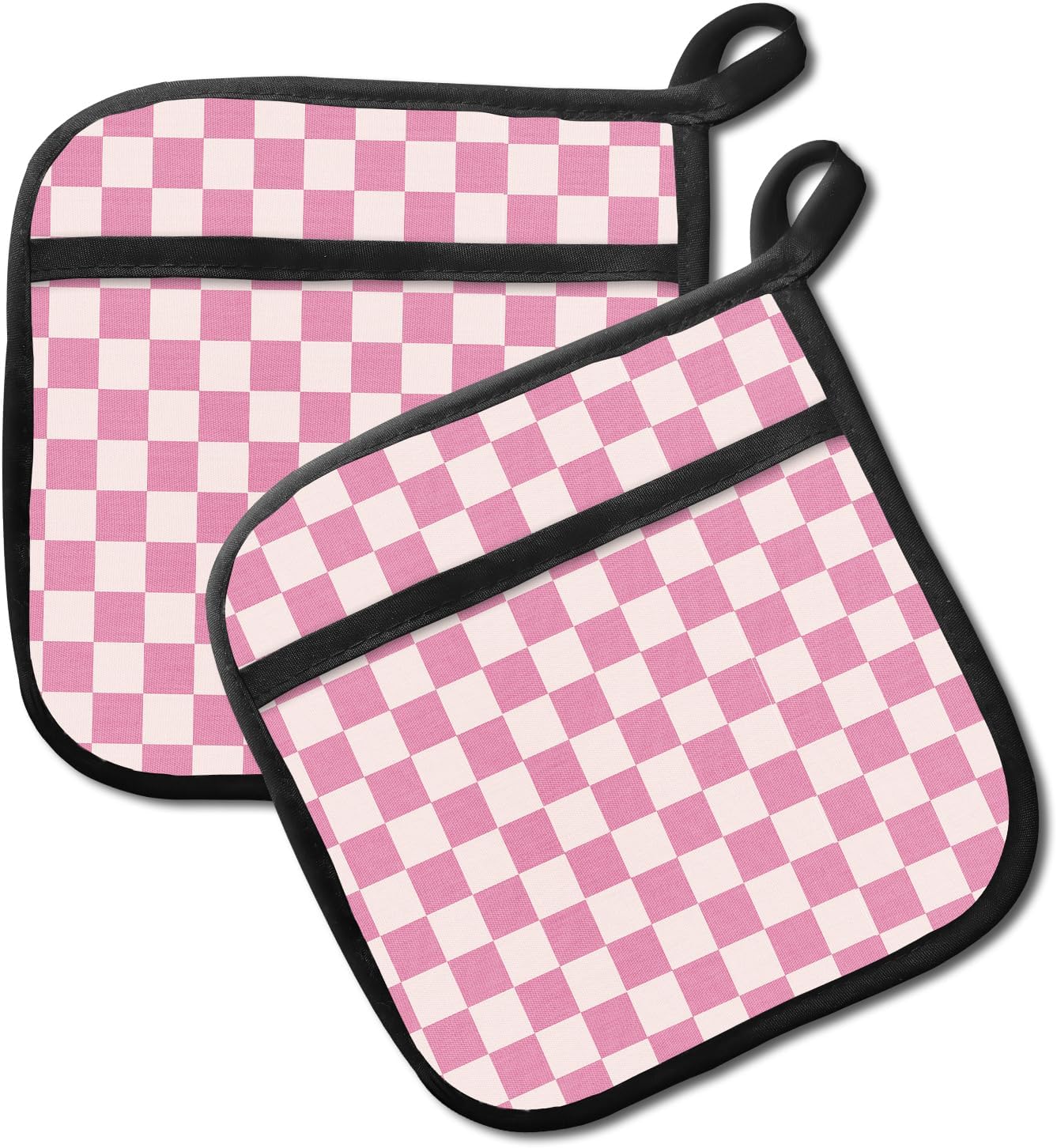 Set 2 fundas para horno de cocina con cuadros rosa
