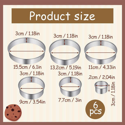 Juego de 6 cortadores de galletas circulares de acero inoxidable 2-6 pulgadas