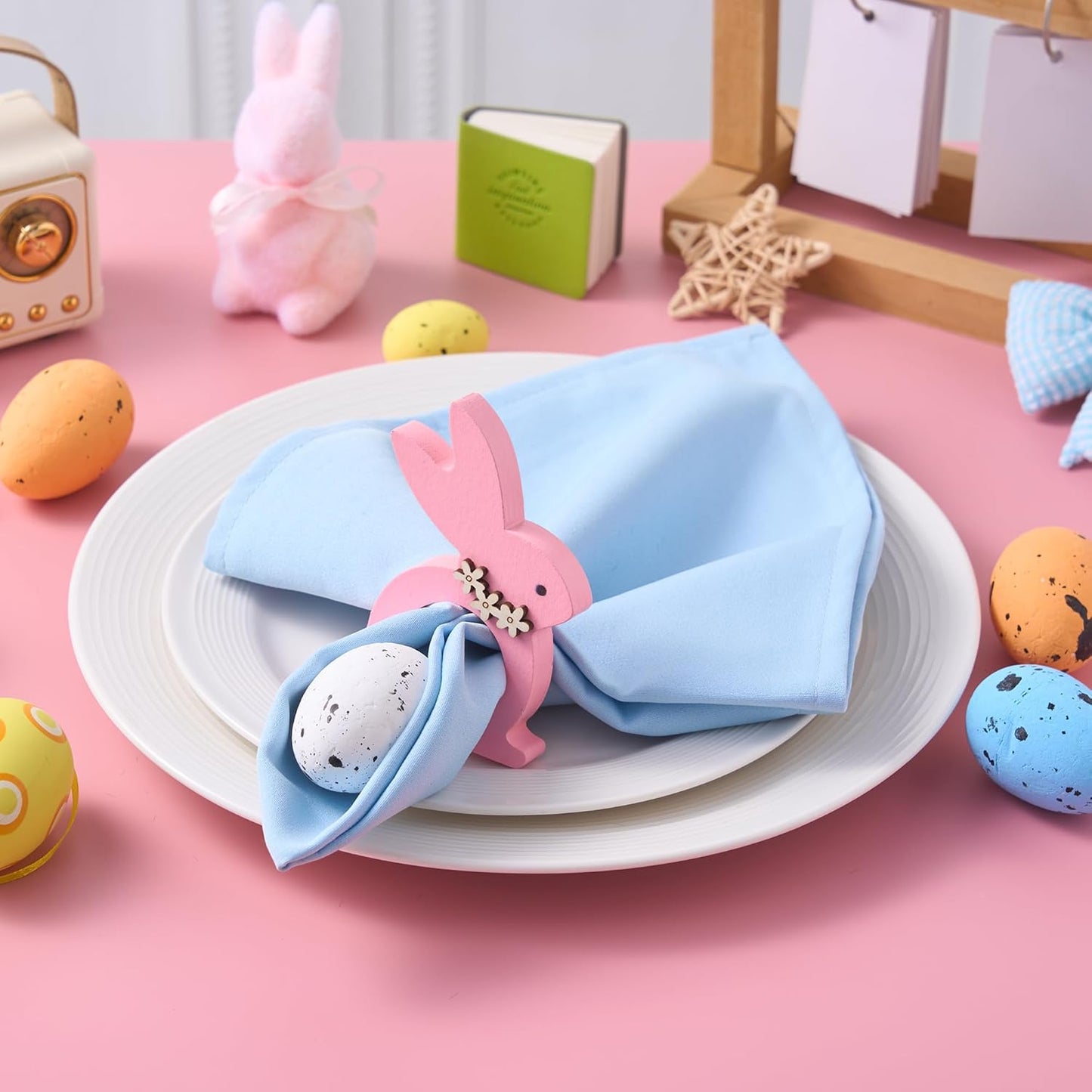 6 Servilleteros de Conejo de Pascua Madera Colorida