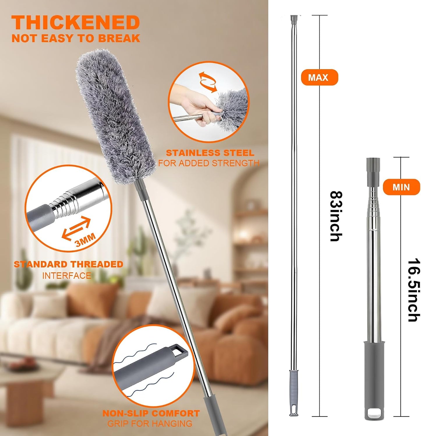Plumero microfibra extensible 100pulg con 4 cabezales lavables