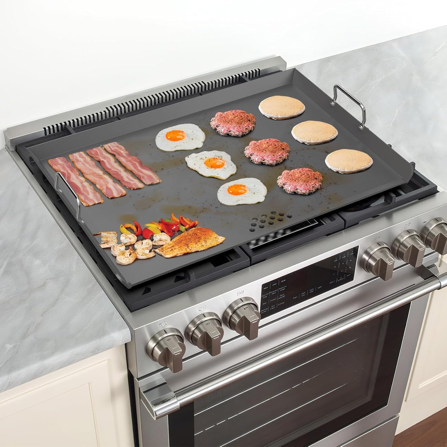 Plancha estufa 30pulg gas/cerámico con bandejas