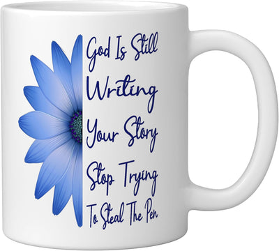 Taza de cerámica God Is Still Writing Your Story en blanco
