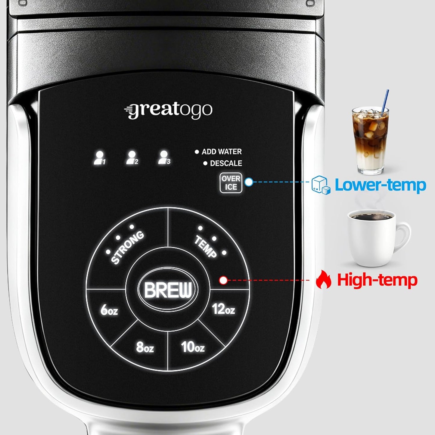 Cafetera solo uso K Cup 6-12oz con ventana y recordatorio