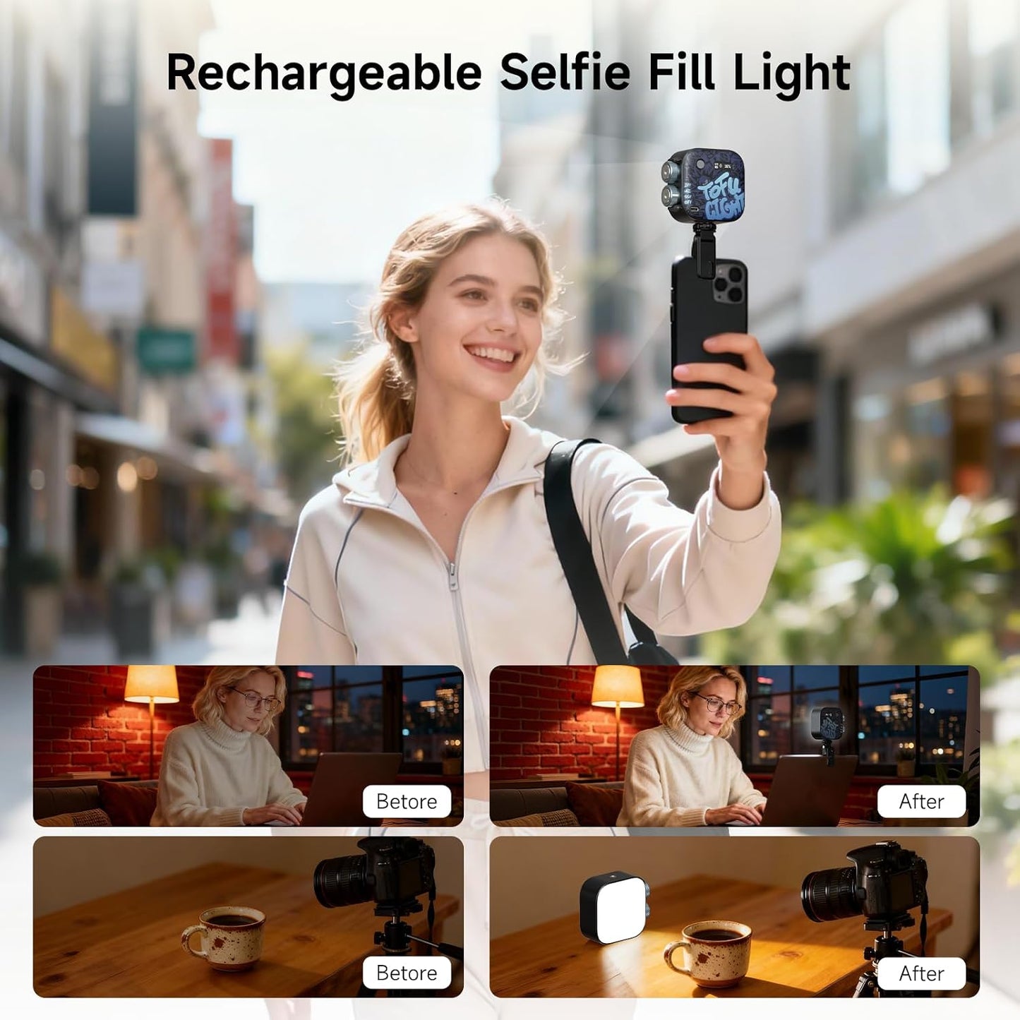 Luz LED RGB magnética para selfie con trípode 2000mAh CRI 96