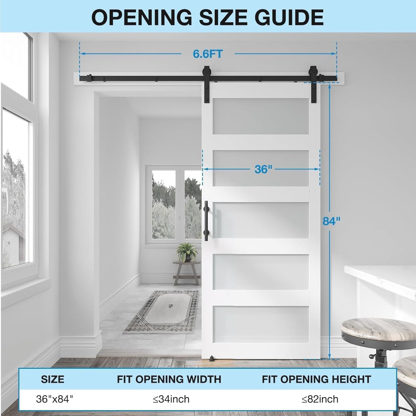 Puerta corredera vidrio granero 36x84pulg kit herrajes 6.6ft DIY