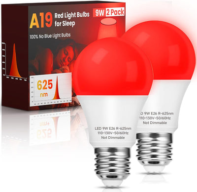 Bombilla roja A19 LED E26 9W 625nm bloqueo luz azul dormitorio