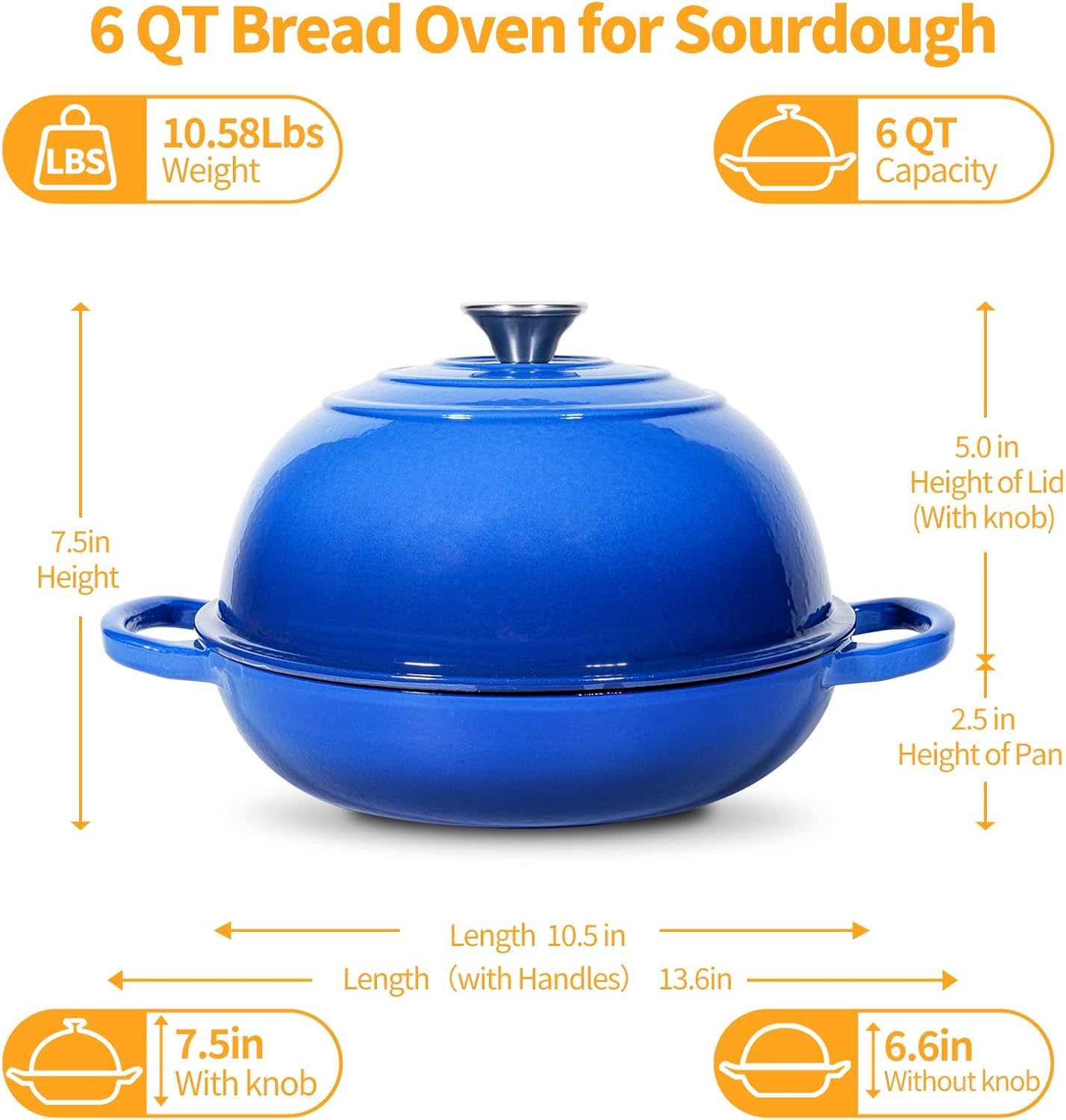 Horno Holandés Ovalado 3qt Acero Fundido Esmaltado Cúpula