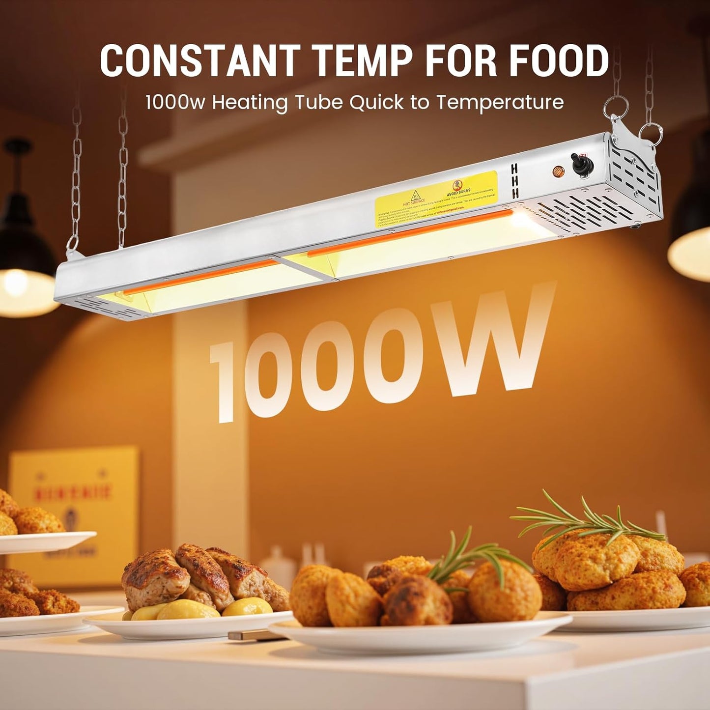 Lámpara calor acero inox para buffet y cocina