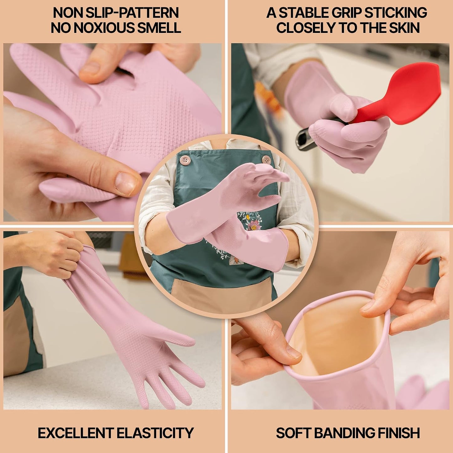 3 Pzas Guantes Goma Reutilizables Impermeables Cocina