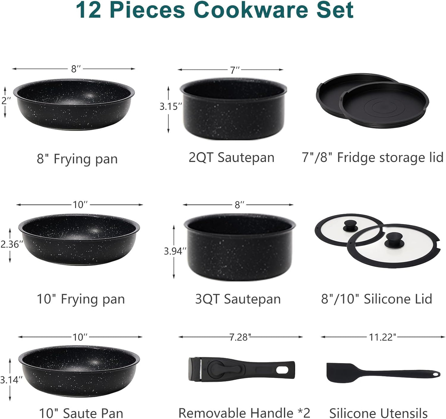 Set 12 Pzas Utensilios Cocina Antiadherente Negro