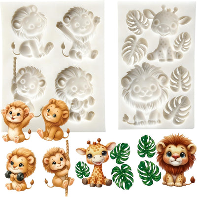 2 Moldes Silicona Jirafa León 3D para Fondant Cupcakes Velas