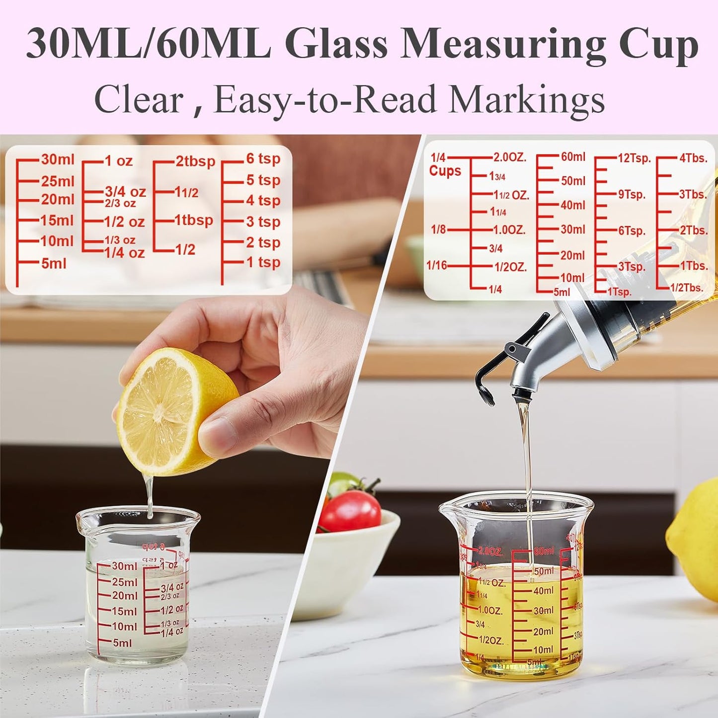 Juego de vasos medidores de vidrio de 4 piezas estilo borosilicato