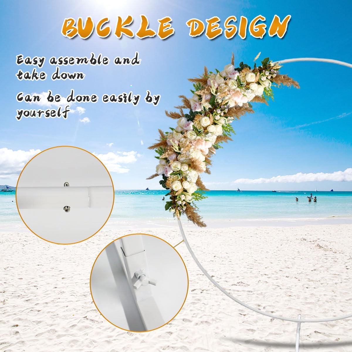 Soporte arco redondo para telón boda 6.5ft metal blanco