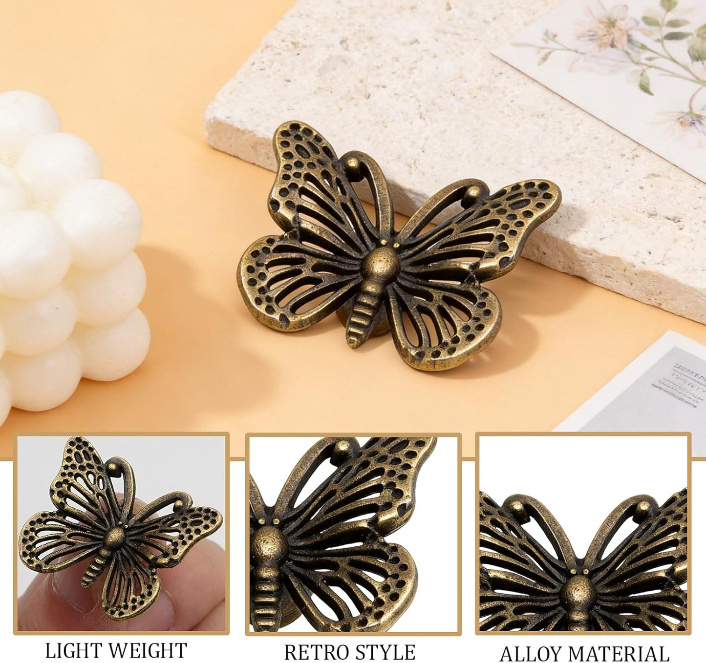 Manijas cajón mariposa vintage pack 10 metal bronce