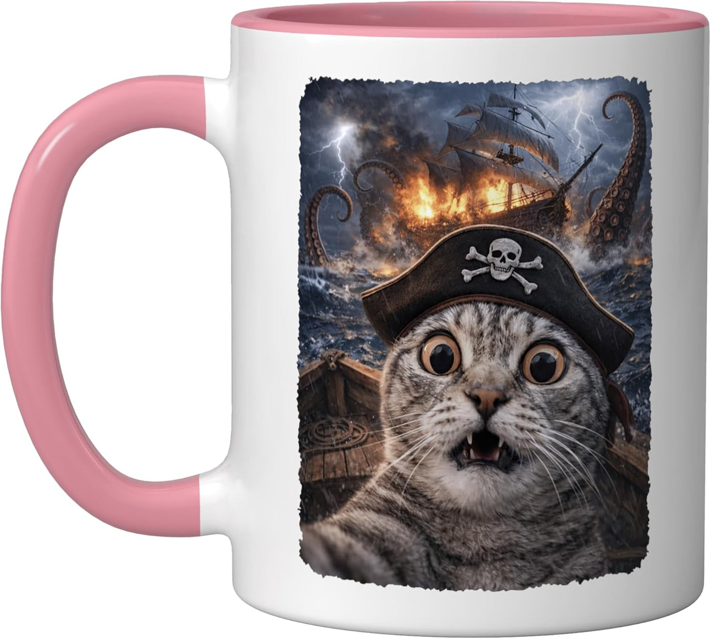 Taza Cerámica Kraken Meme Rosa/Blanco