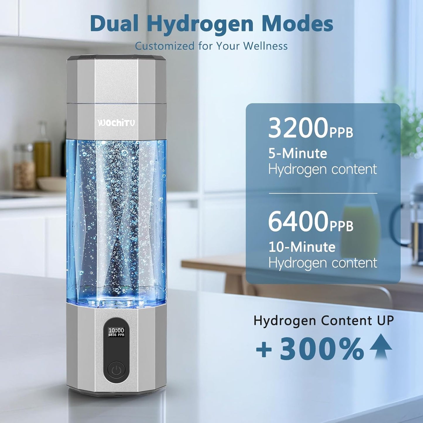 Generador agua hidrógeno portátil 6400PPB con tecnología SPE/PEM