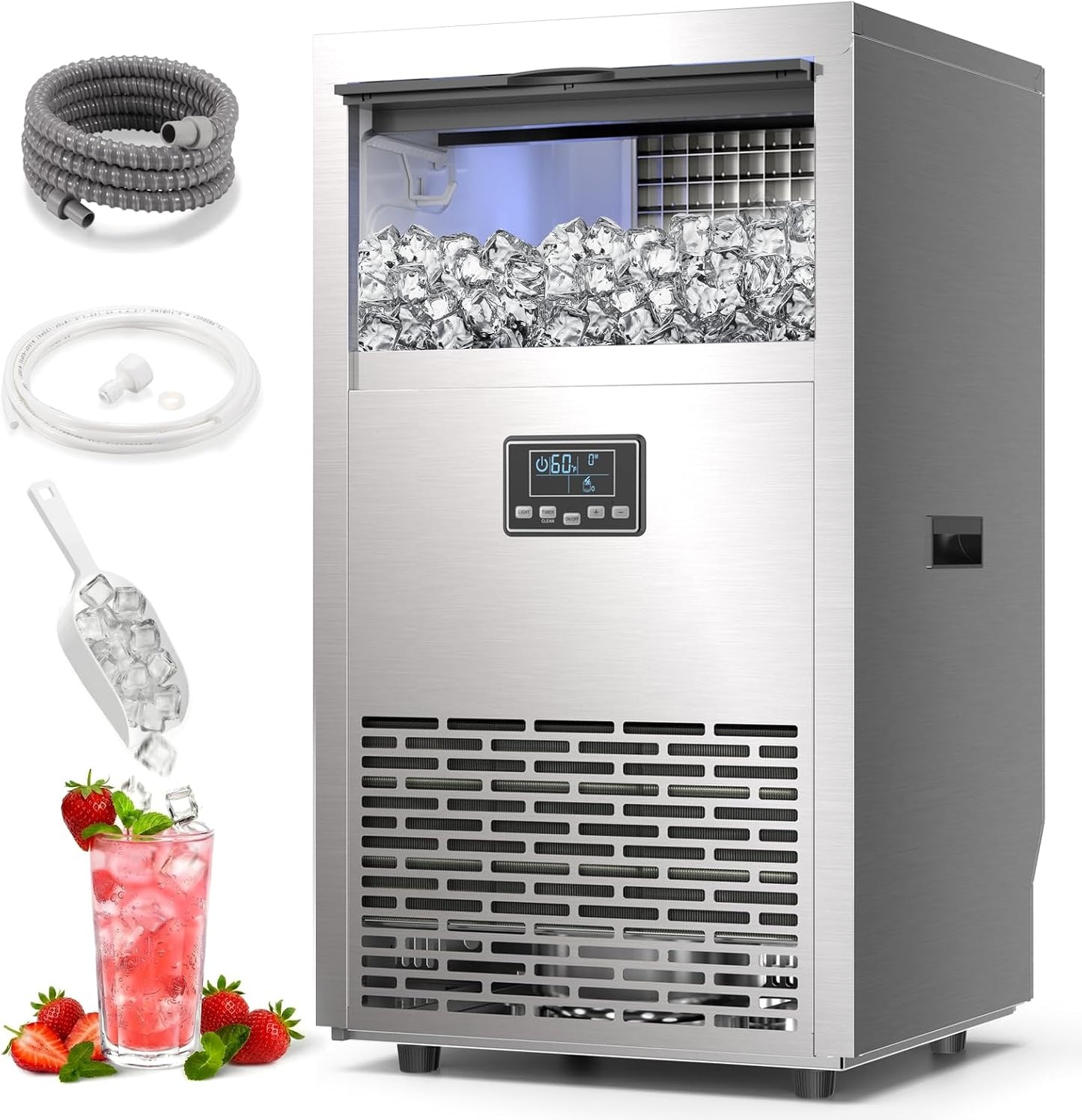Máquina hielo comercial acero inox 100lb/24h control tactil