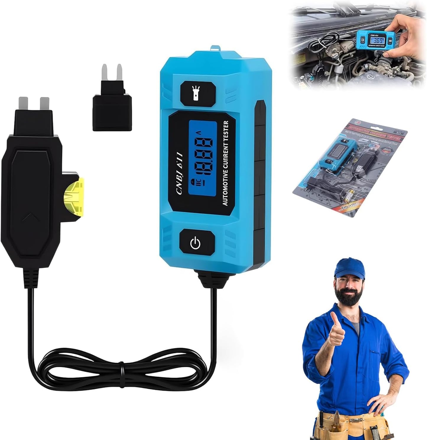 Probador circuito automotriz 20A 48V con luz frontal y pantalla LED