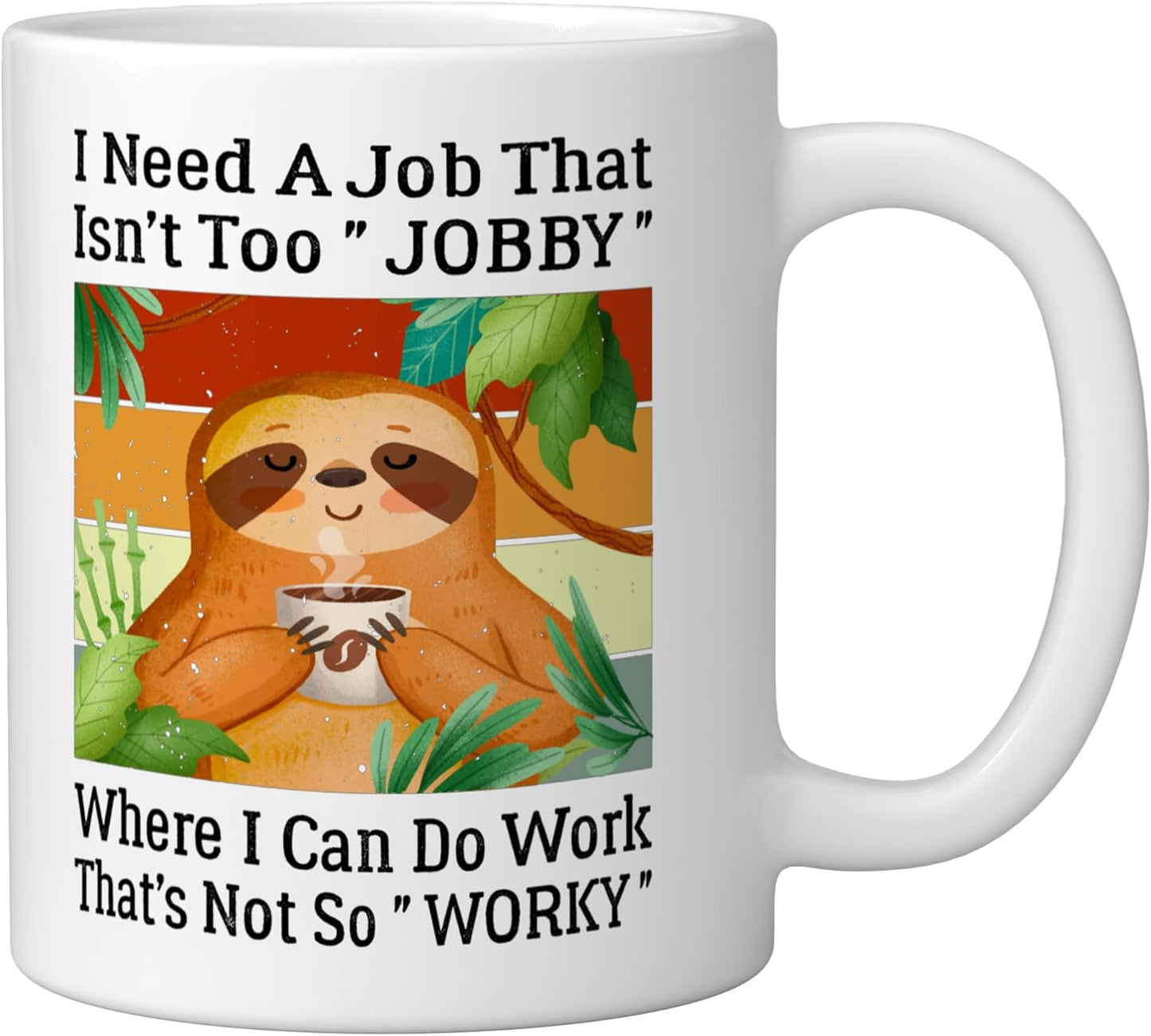 Taza cerámica retro de sloth blanca