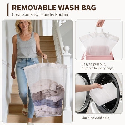 Cesta lavandería rosa con ruedas 75l baño dormitorio