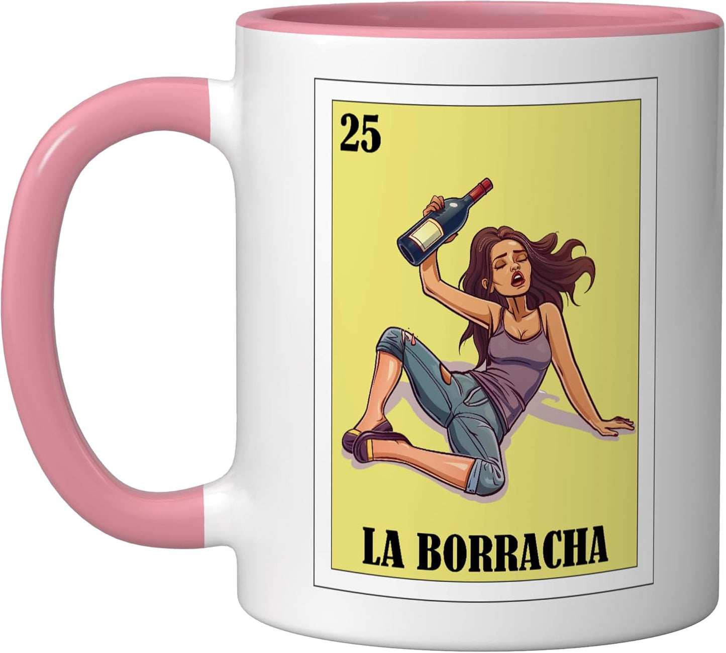 Taza de cerámica La Borracha con diseño mexicano rosa/blanco