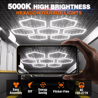 Luces hexagonales LED para garaje 7200 lm súper brillantes