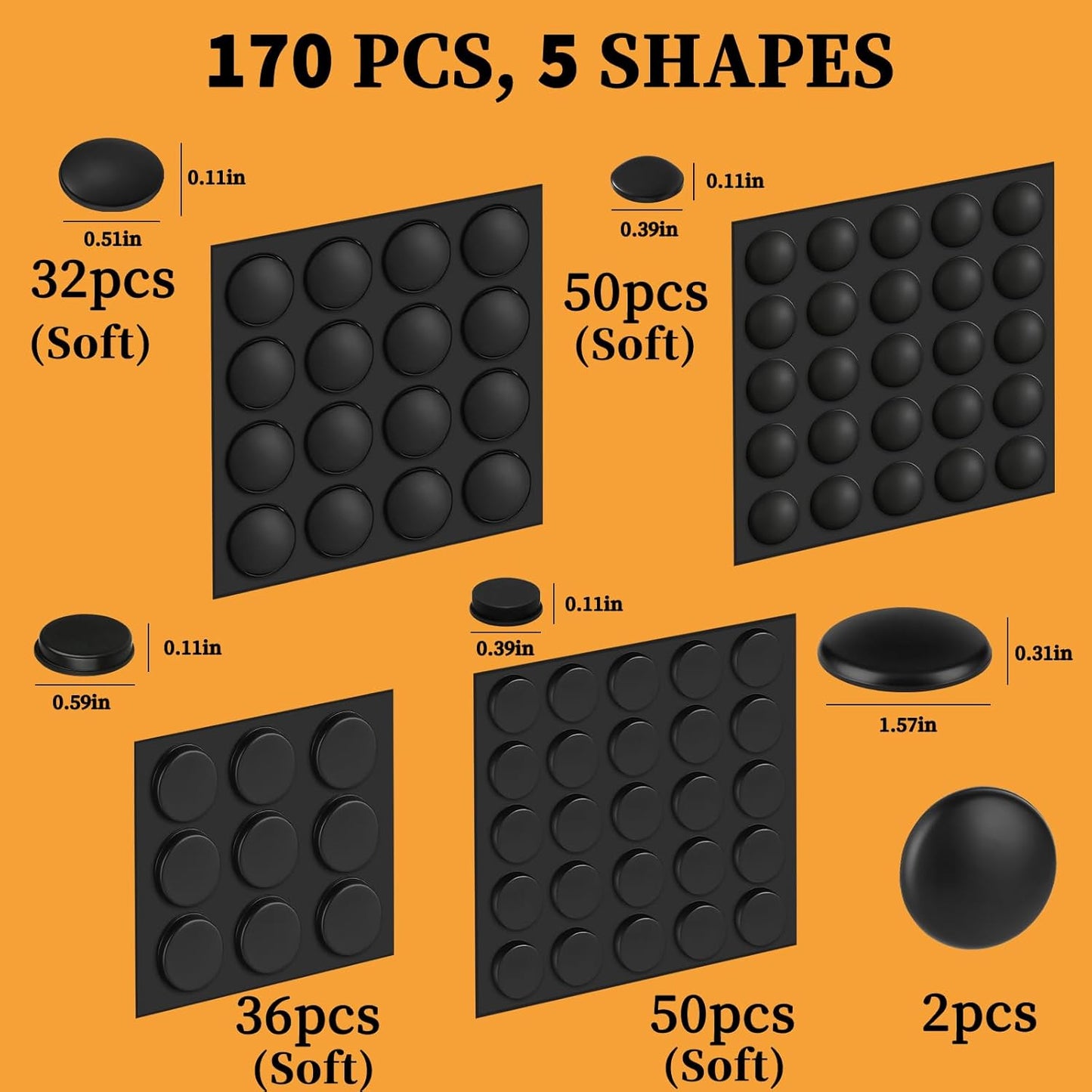 Set 170 Almohadillas Silicona Autoadhesivas Negro Cajones Muebles