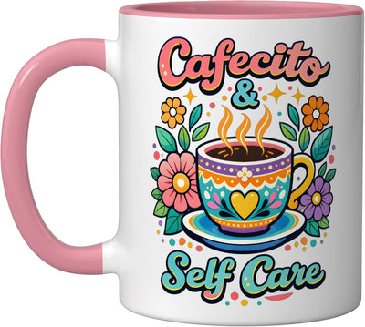 Taza de cerámica para mamás mexicanas latinas color rosa y blanco